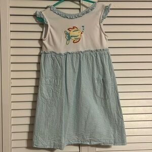 Little English Fish Appliqué Dress 4T Excellent Condition
